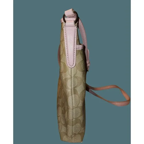 Coach F34938 Coated Canvas Signature File Khaki/Pink Crossbody Bag - Picture 7 of 16
